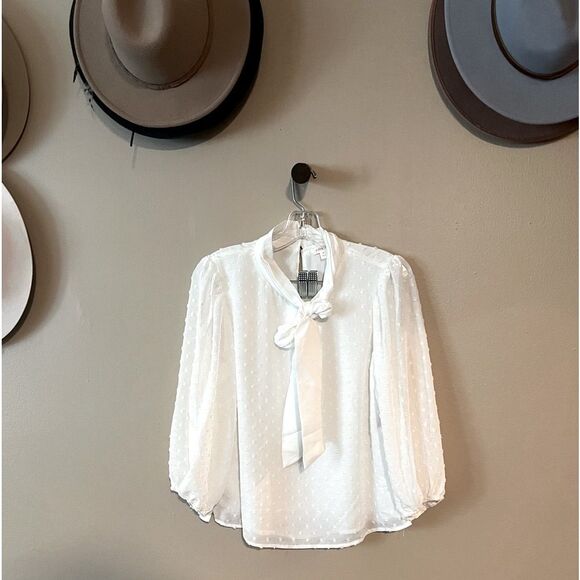 Riley & Rae Swiss Dot Neck Tie Blouse White Size Medium - Picture 3 of 11